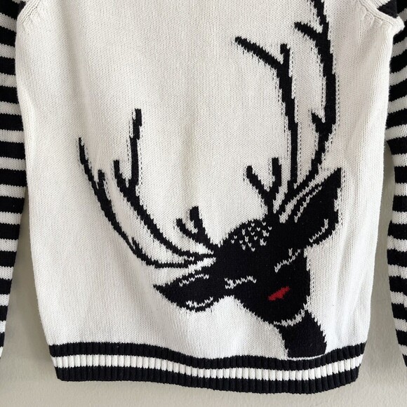 Copper Key Sweater Top Girls Size XL Deer Graphic Print Striped Black White - Picture 2 of 8